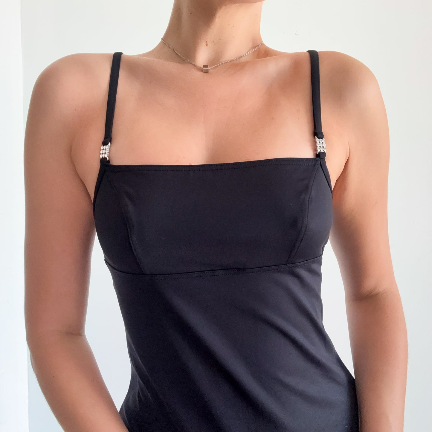 90's Black Square Neck Mini Dress / SZ S