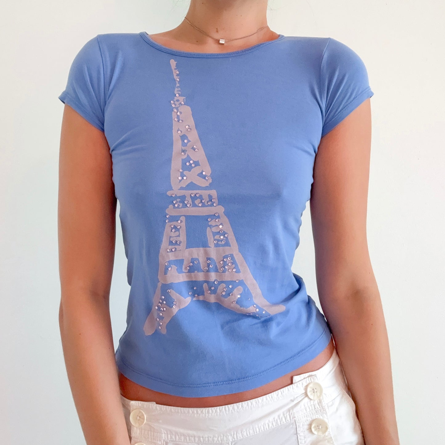 Y2K Periwinkle Eiffel Tower Baby Tee / SZ XS/S