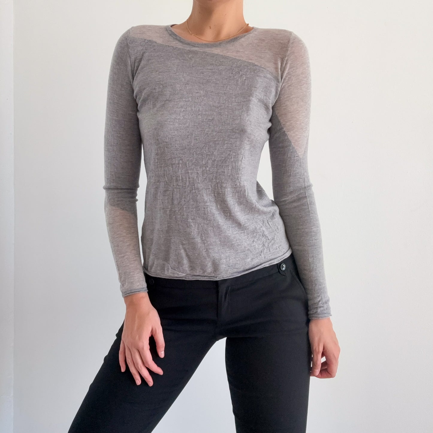 Y2K Grey Wool Knit Long Sleeve / SZ M