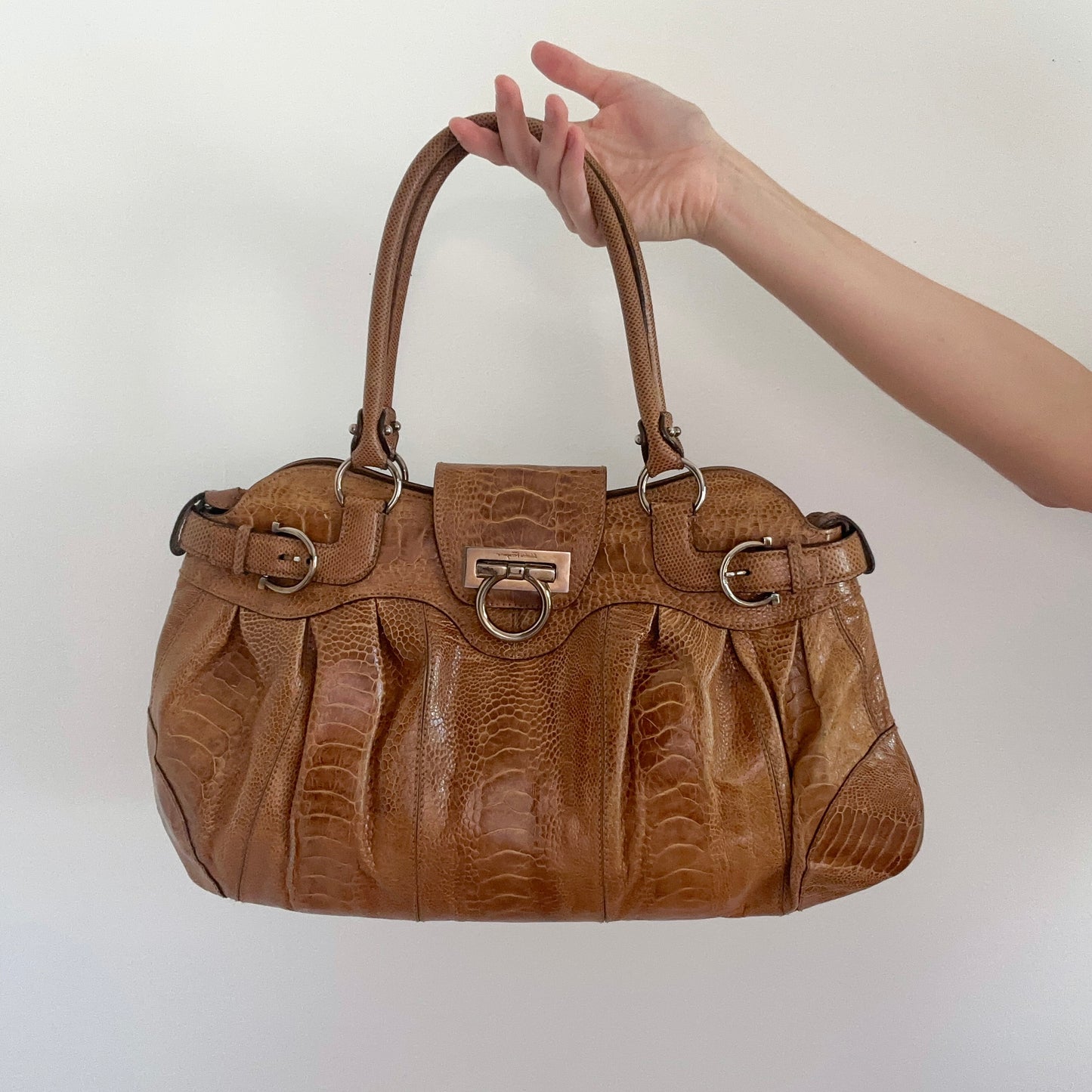 Y2K Ferragamo Brown Snakeskin Handbag