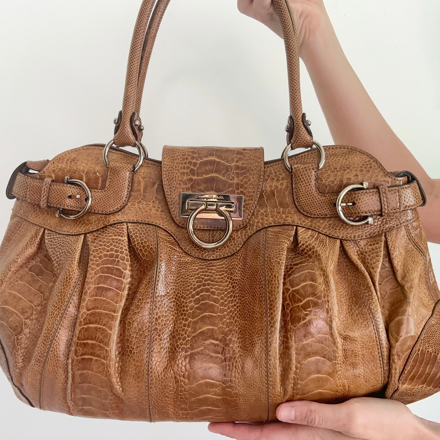 Y2K Ferragamo Brown Snakeskin Handbag