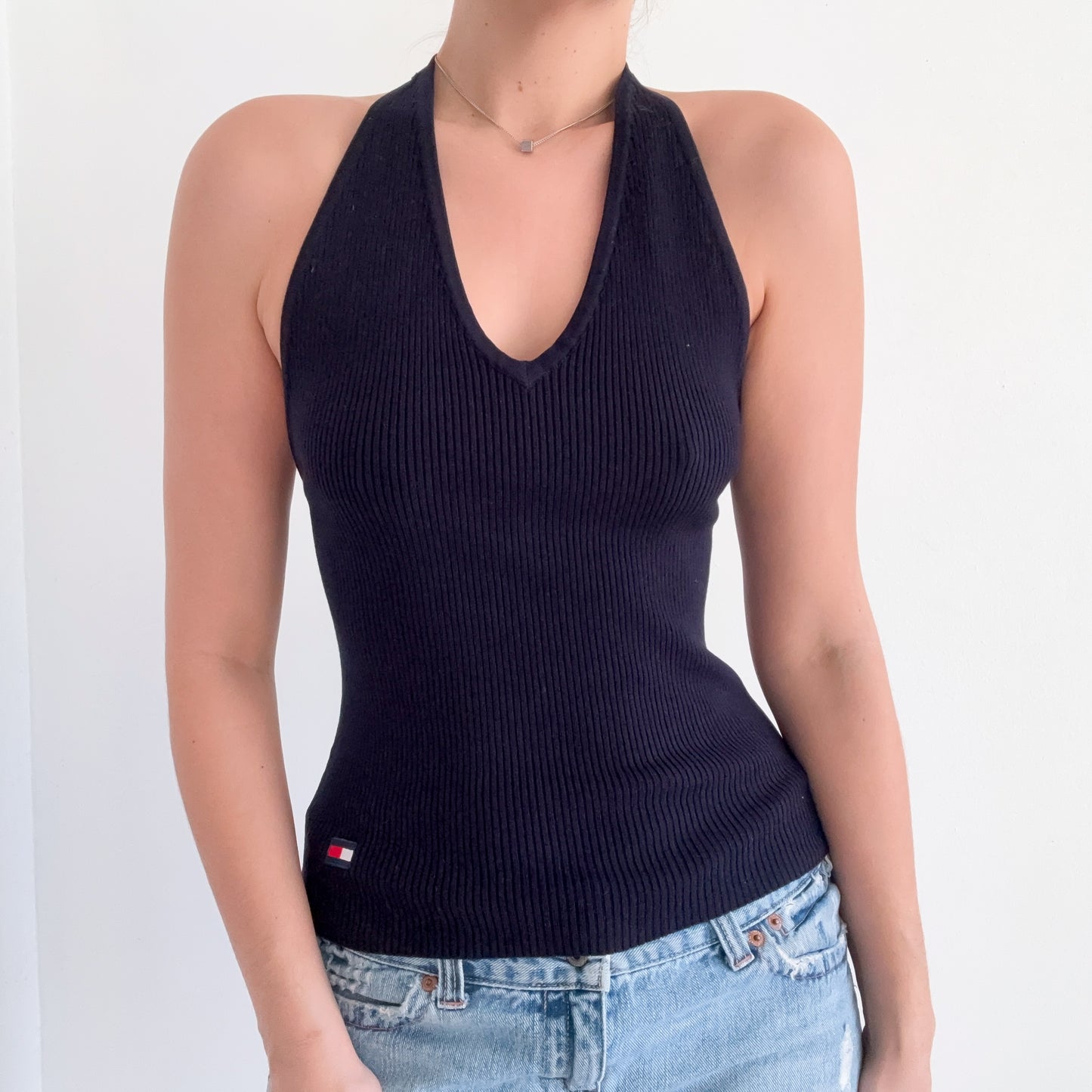 90's Tommy Hilfiger Navy Knit Halter Top / SZ M-L