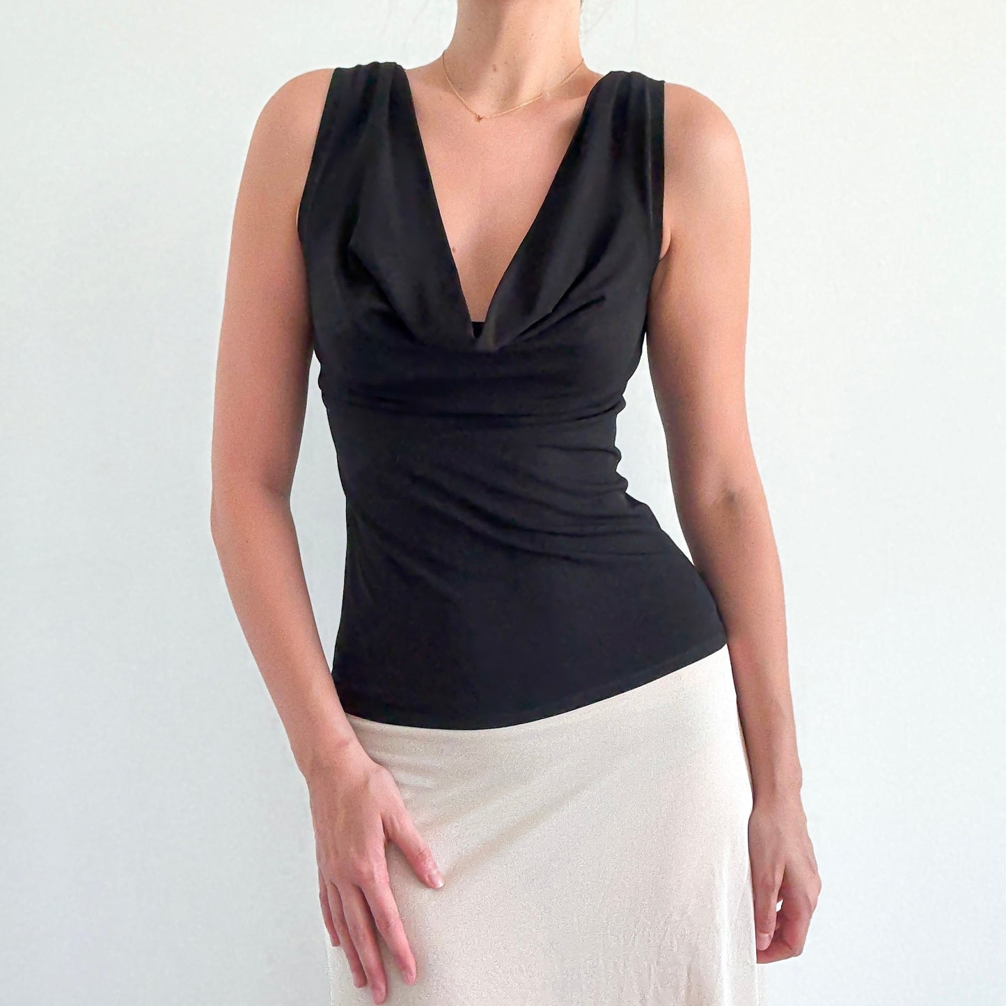 Y2K Black Plunging Draped Top / SZ S