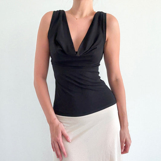 Y2K Black Plunging Draped Top / SZ S