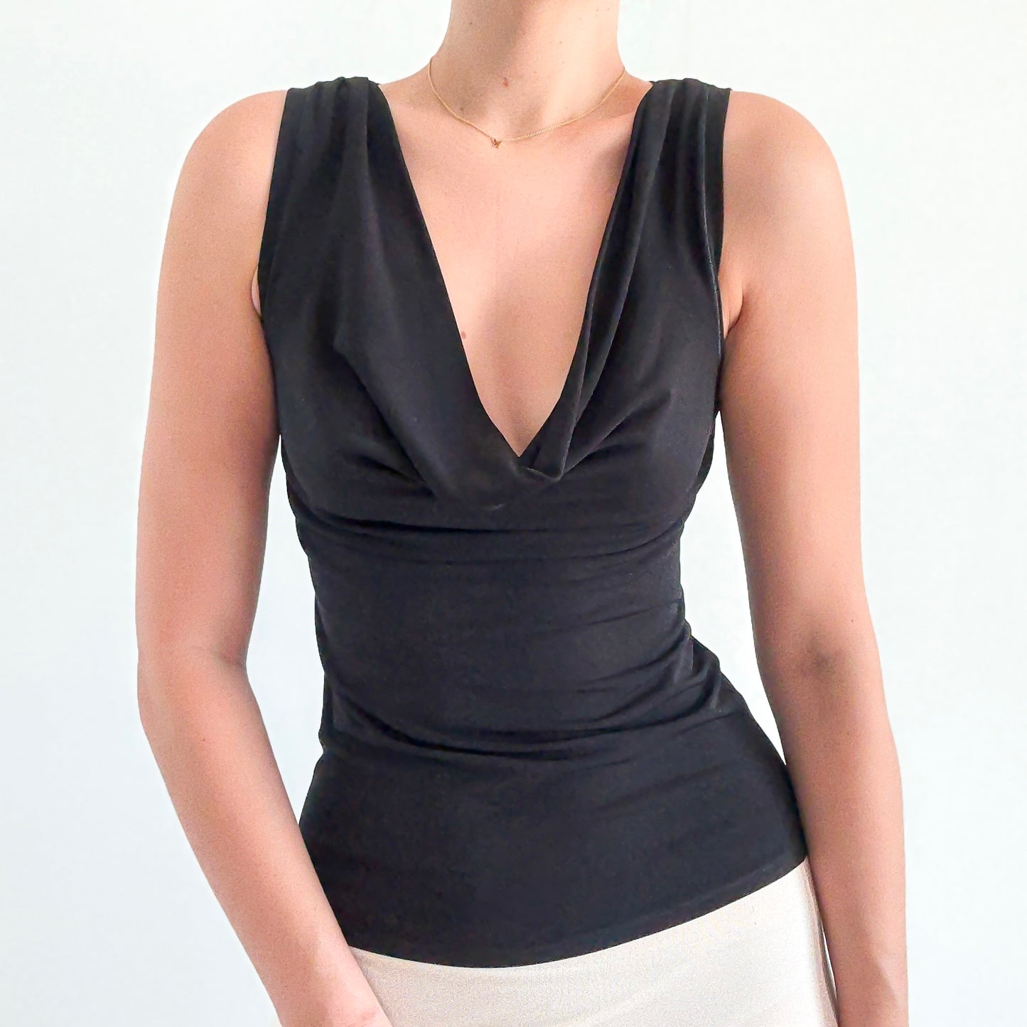 Y2K Black Plunging Draped Top / SZ S