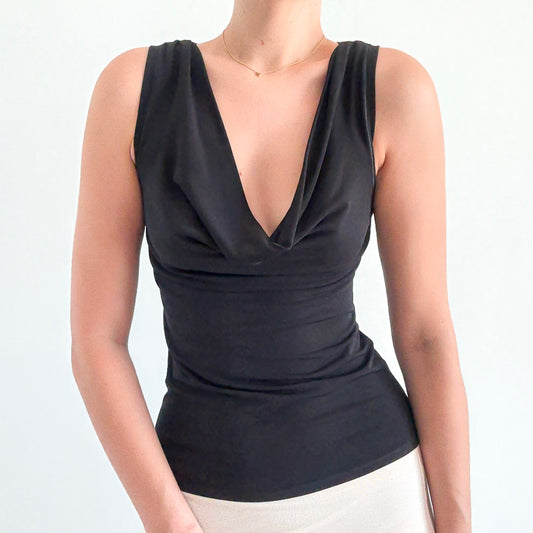 Y2K Black Plunging Draped Top / SZ S