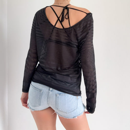 Y2K Black Sheer Striped Long Sleeve / SZ M
