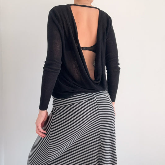 Y2K Black Knit Slouchy Backless Cardigan / SZ S