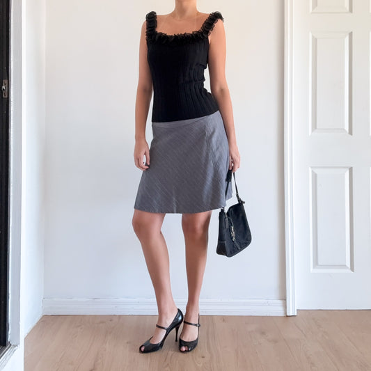 Y2K Grey Pinstripe Midi Skirt / SZ S/M