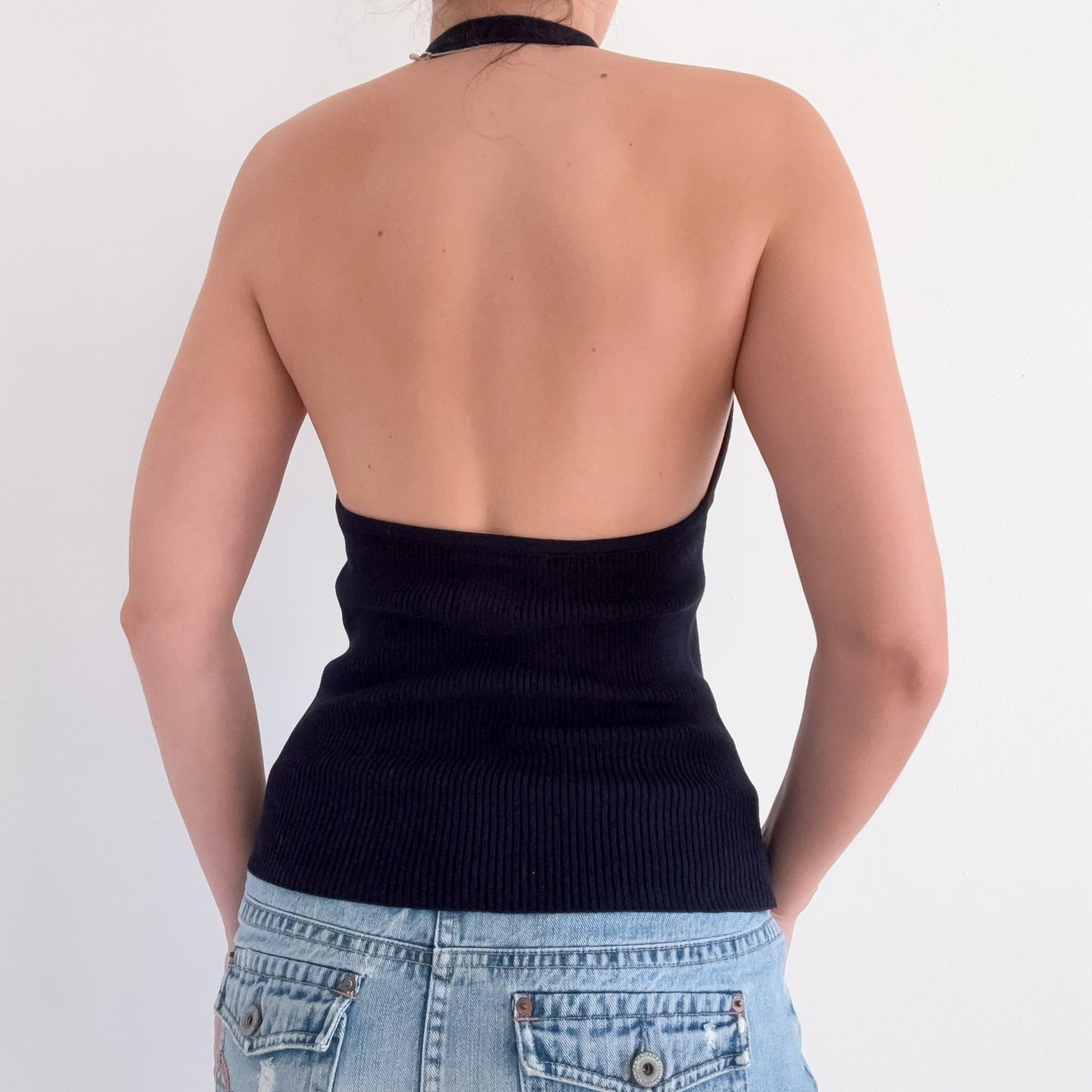 90's Tommy Hilfiger Navy Knit Halter Top / SZ M-L