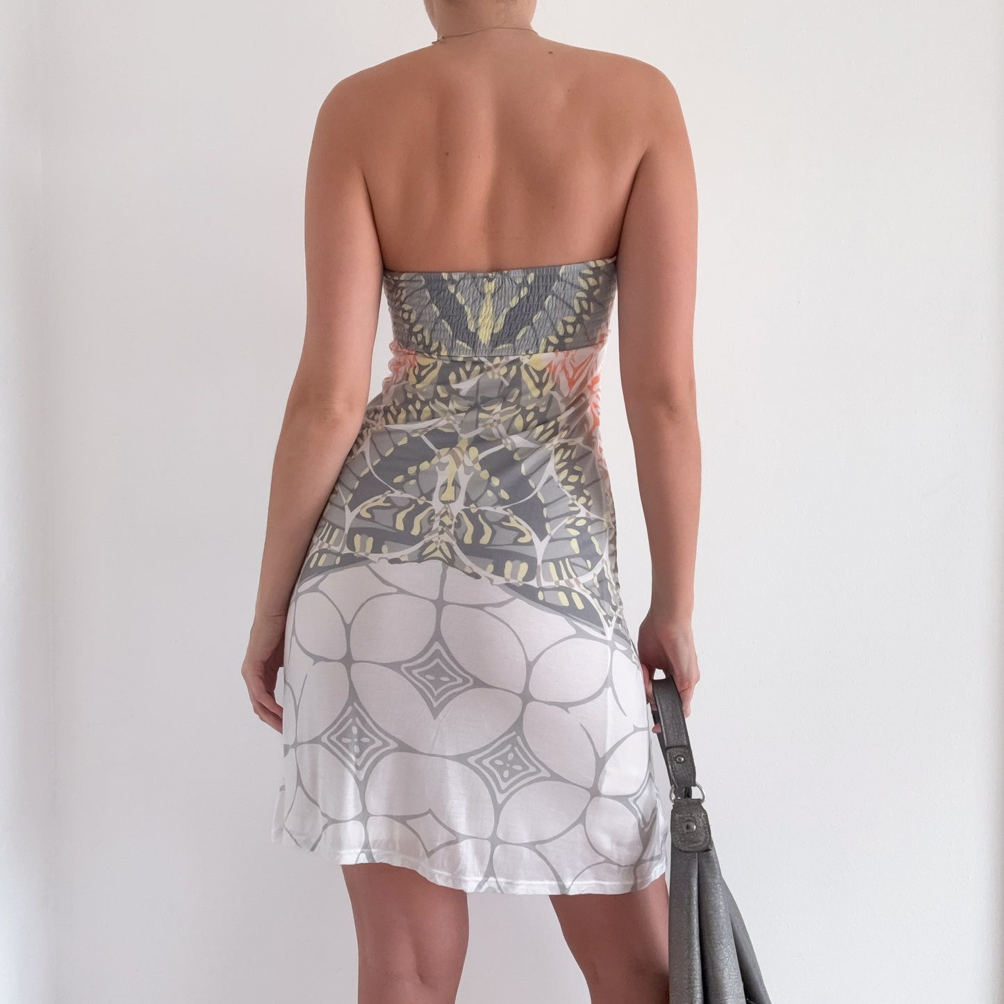 Y2K Free People Grey Printed Tube Dress / SZ S