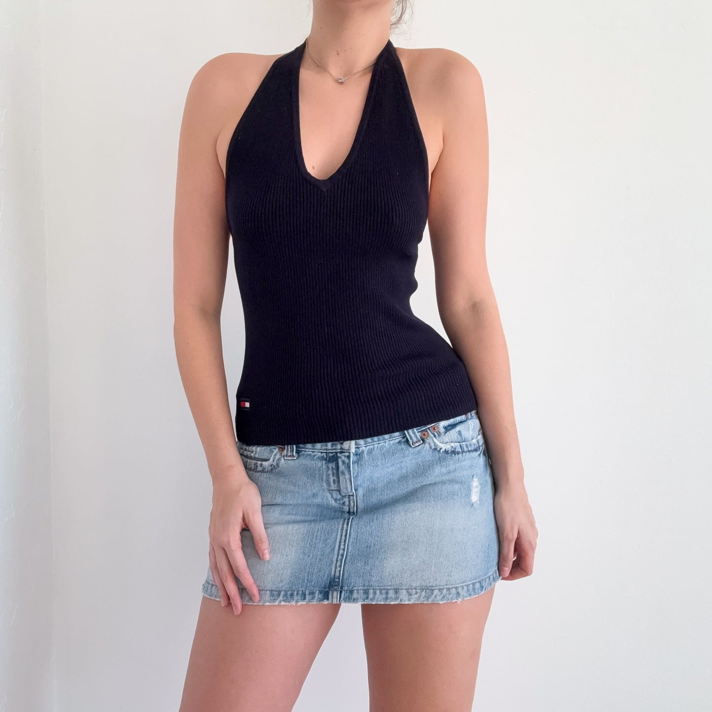 90's Tommy Hilfiger Navy Knit Halter Top / SZ M-L