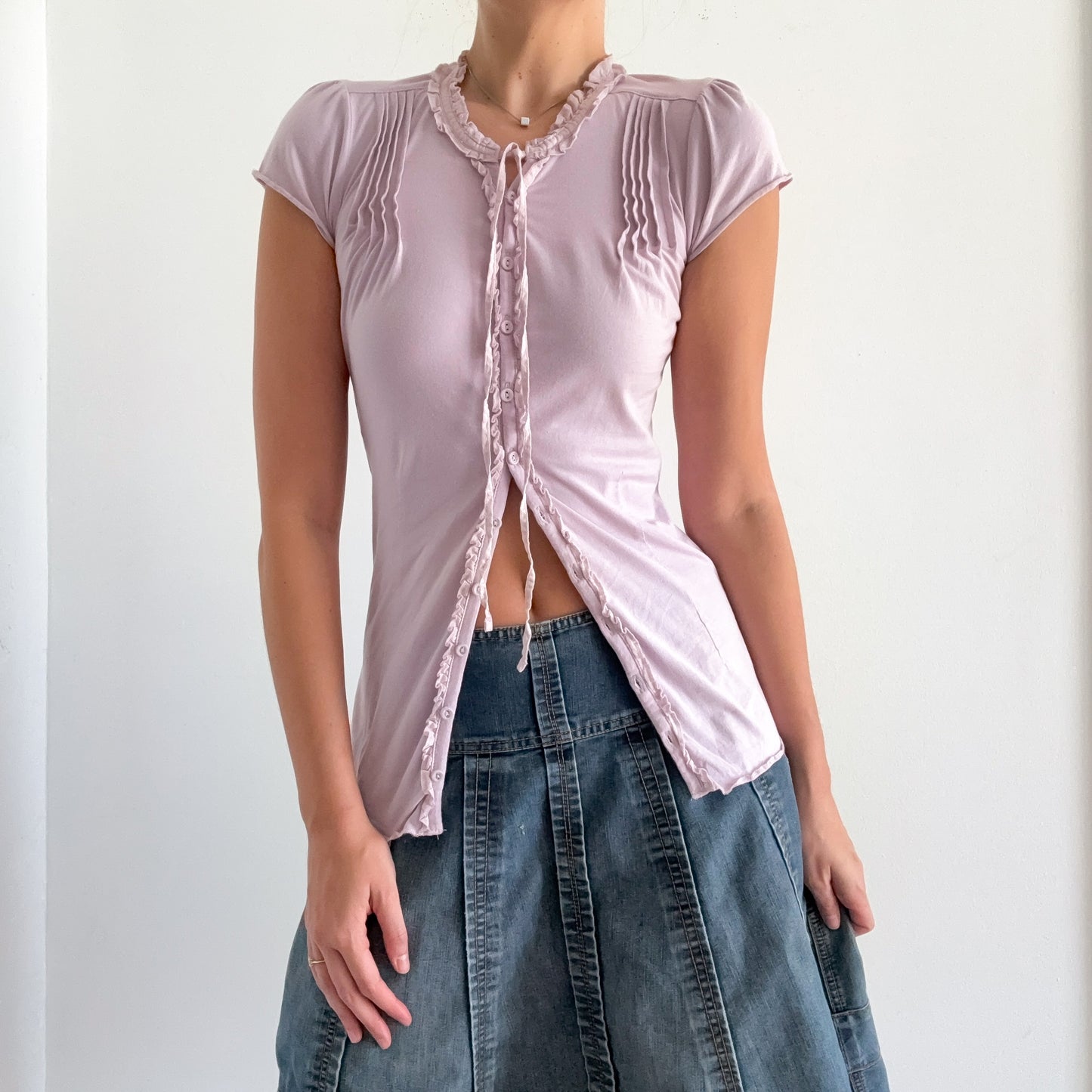 Y2K Lilac Cotton Button Up Blouse / SZ S