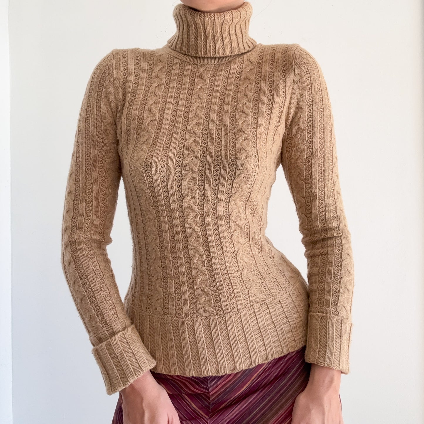 Y2K Express Camel Sparkle Knit Turtleneck / SZ S