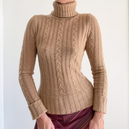Y2K Express Camel Sparkle Knit Turtleneck / SZ S