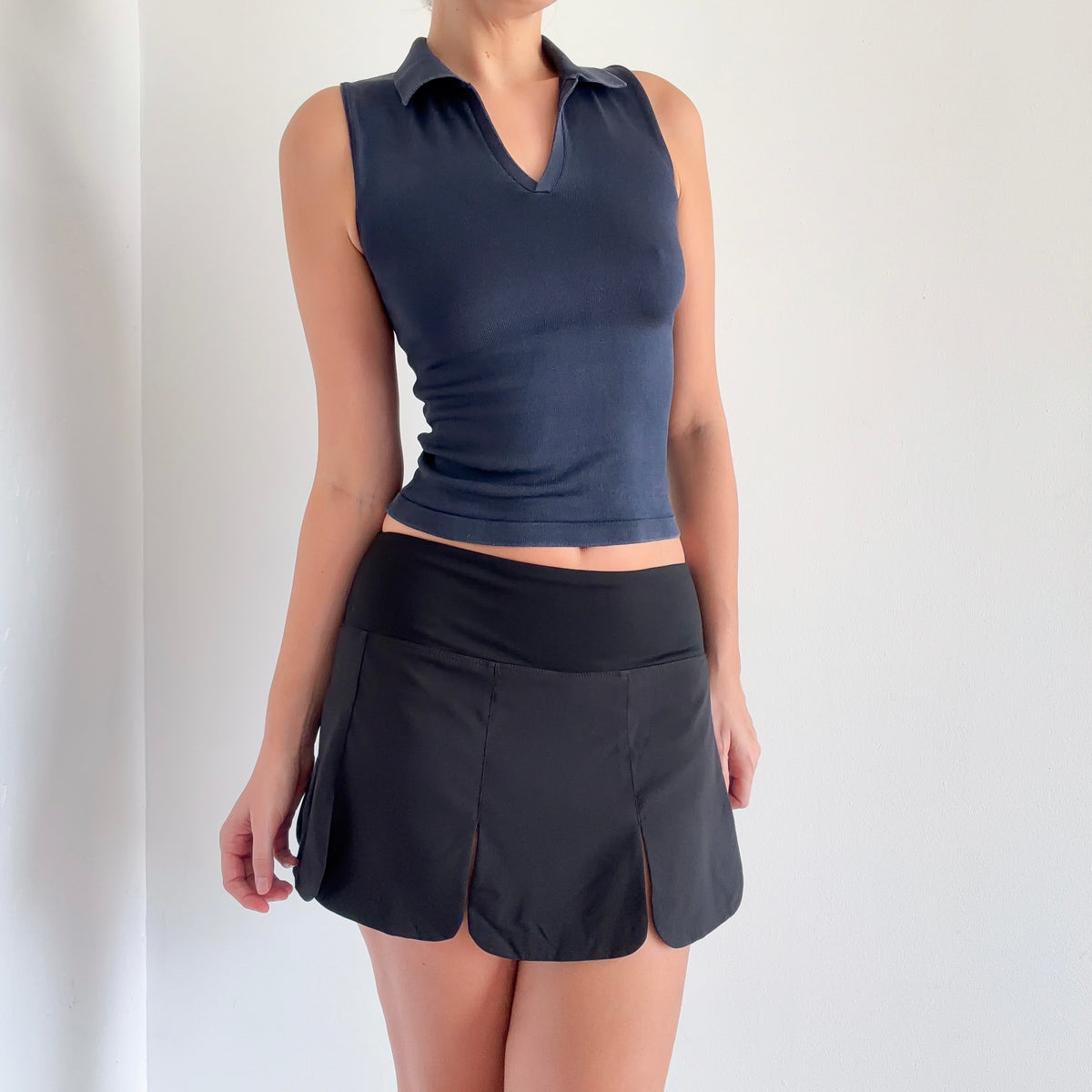 90's Ellen Tracy Blue Silk Knit Polo Top / SZ XS/S