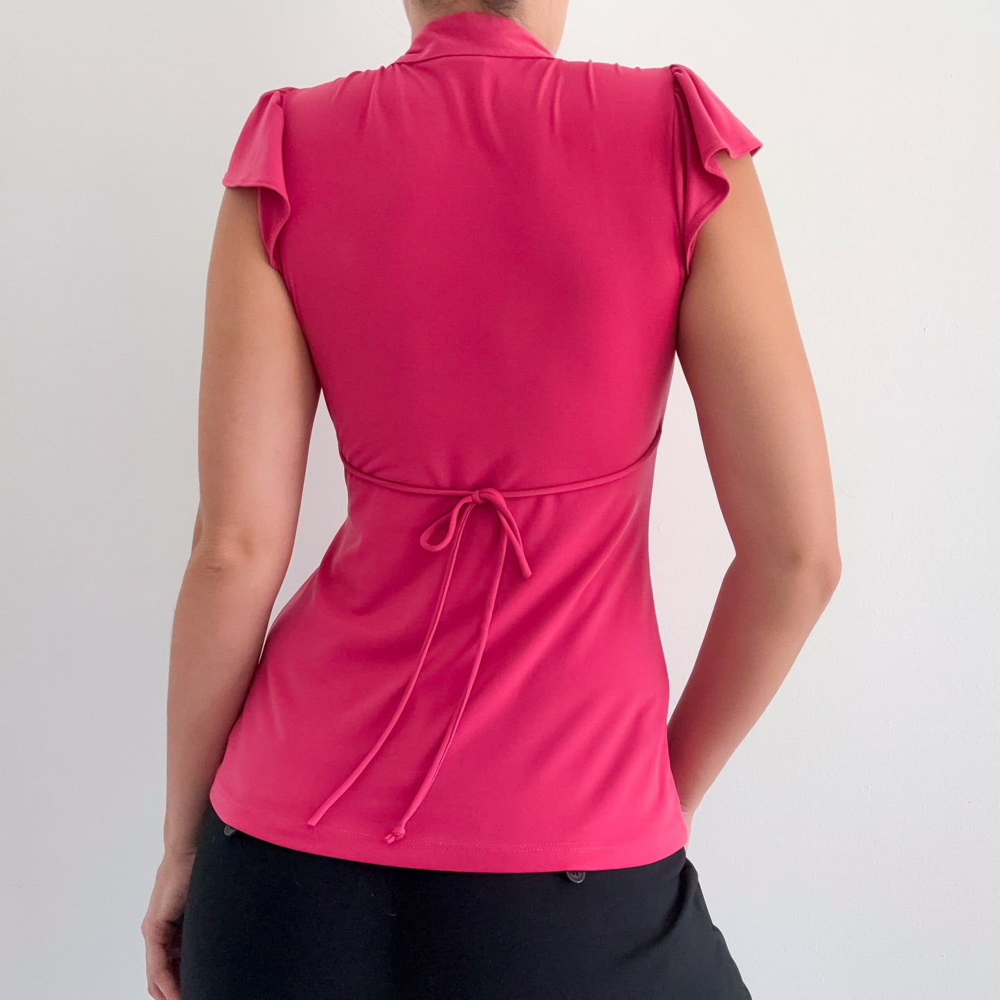 Y2K Hot Pink Flutter Tie Back Blouse / SZ S