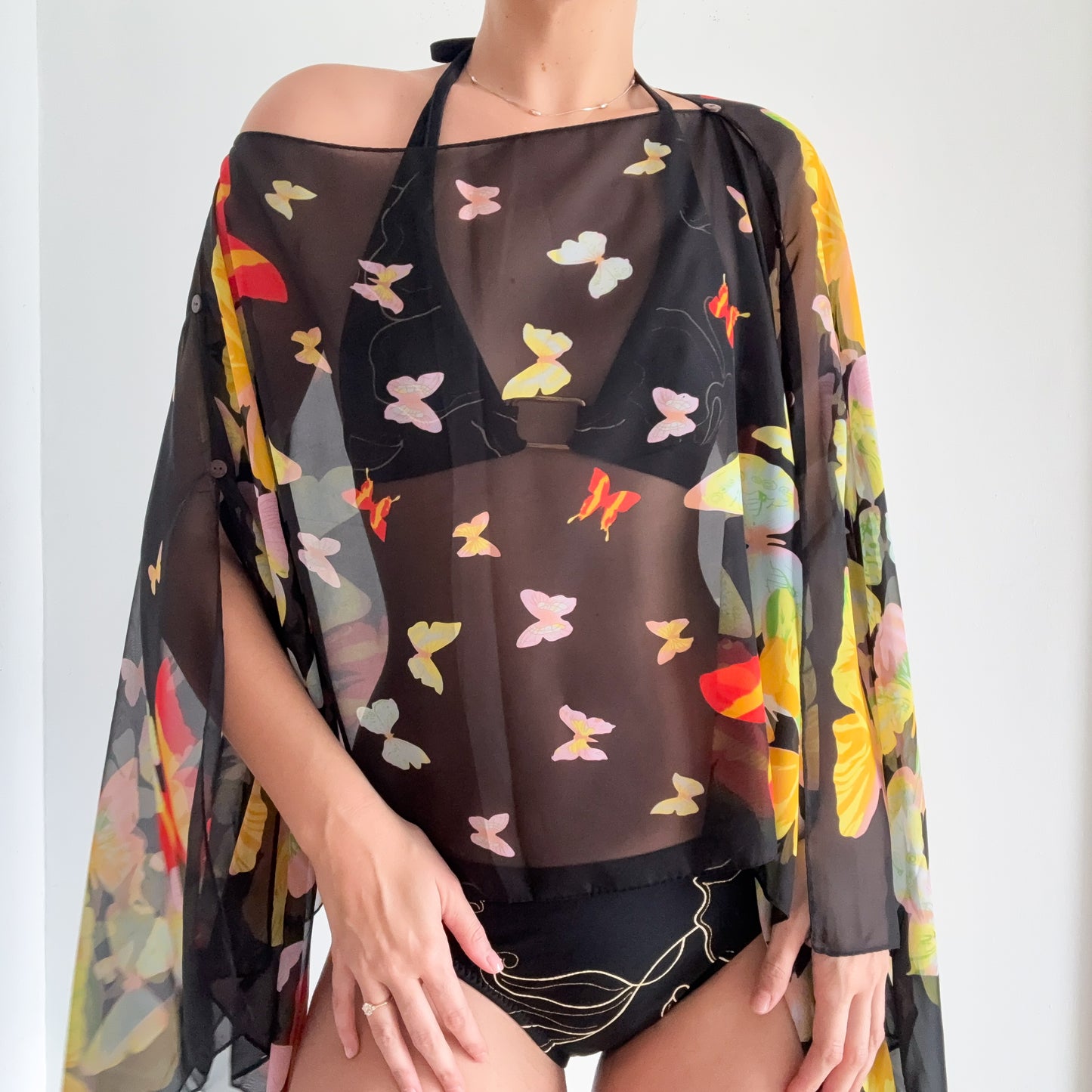 Y2K Black Butterfly Poncho Shawl / One Size