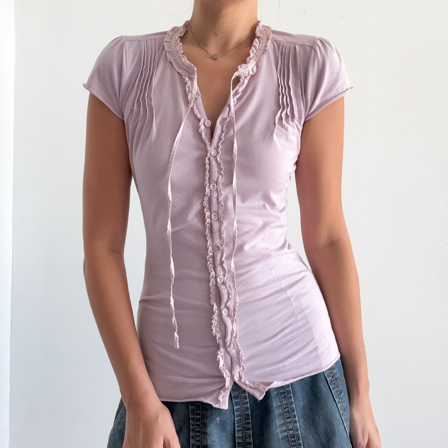 Y2K Lilac Cotton Button Up Blouse / SZ S