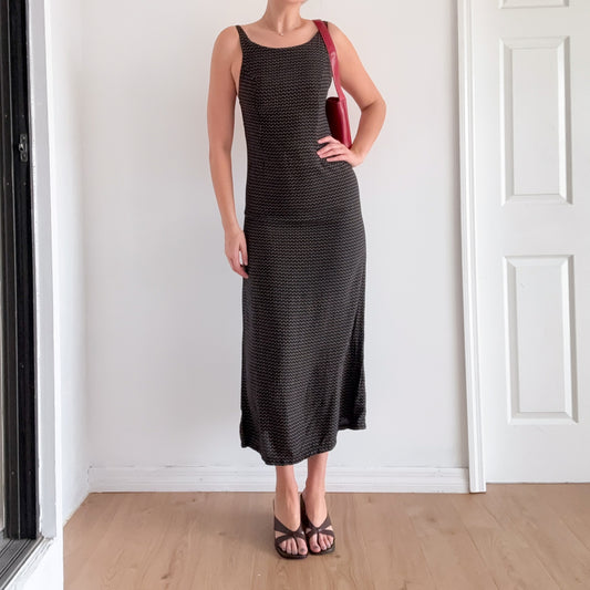 90's Black Printed Rayon Maxi Dress / SZ S