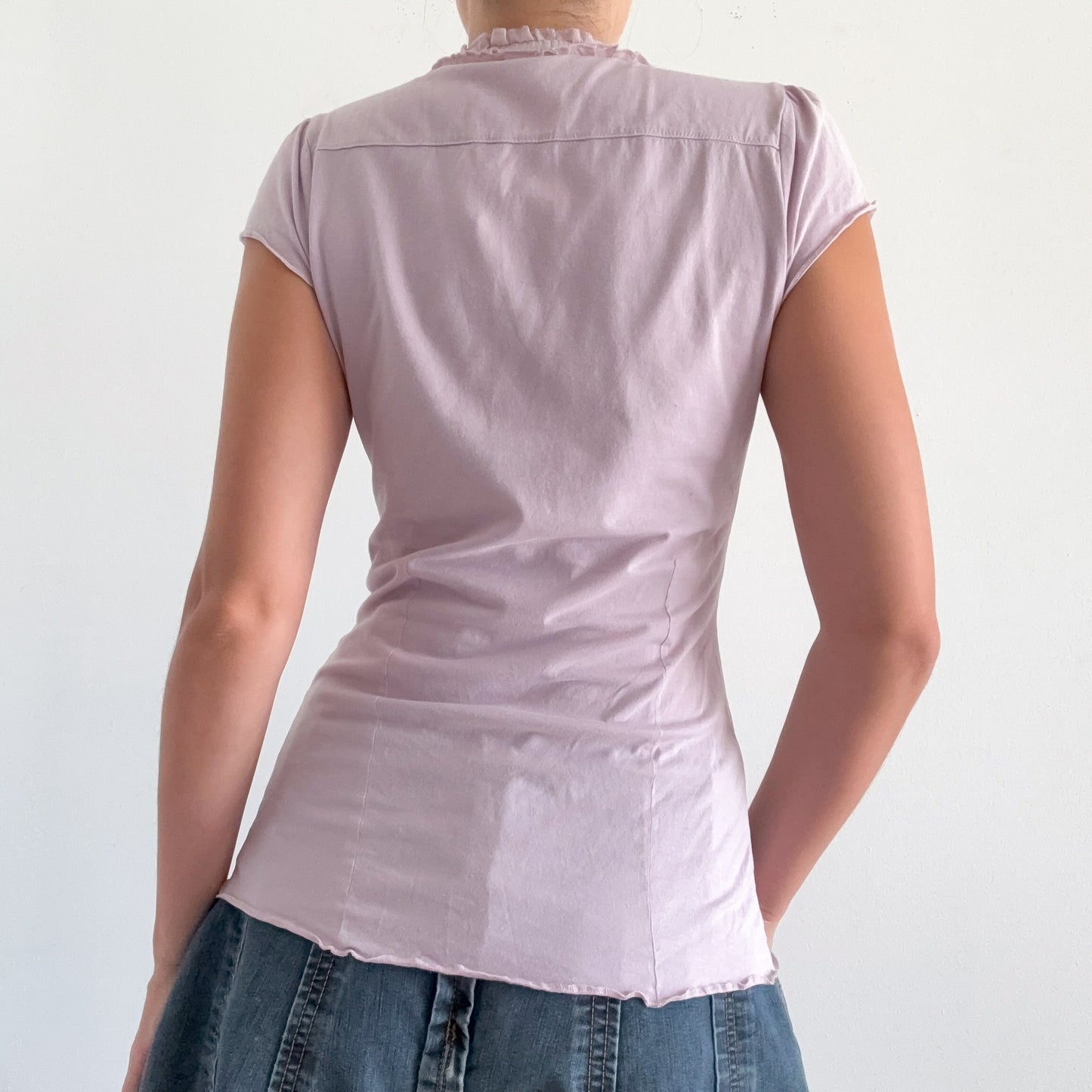Y2K Lilac Cotton Button Up Blouse / SZ S