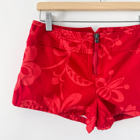 Y2K Red Tropical Mini Shorts / SZ 2/4
