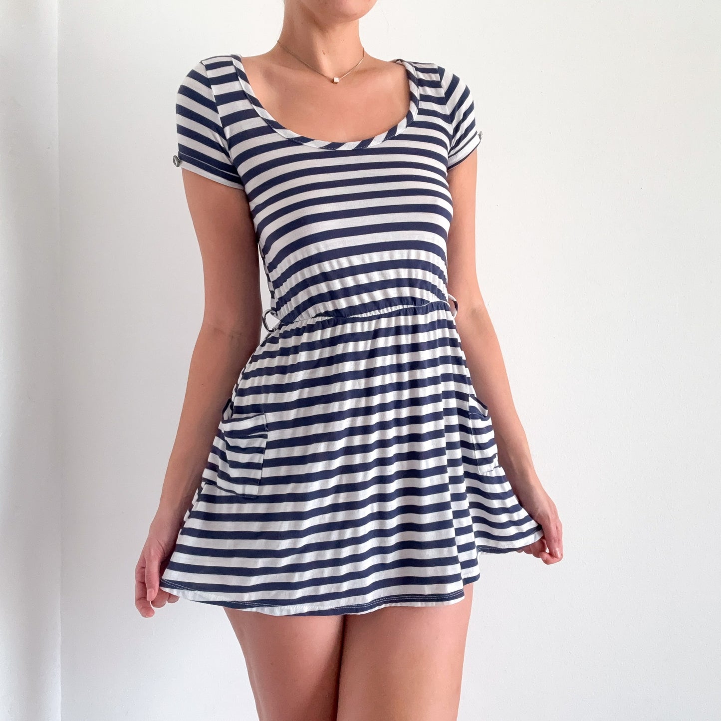 Y2K Blue & White Striped Mini Dress / SZ S