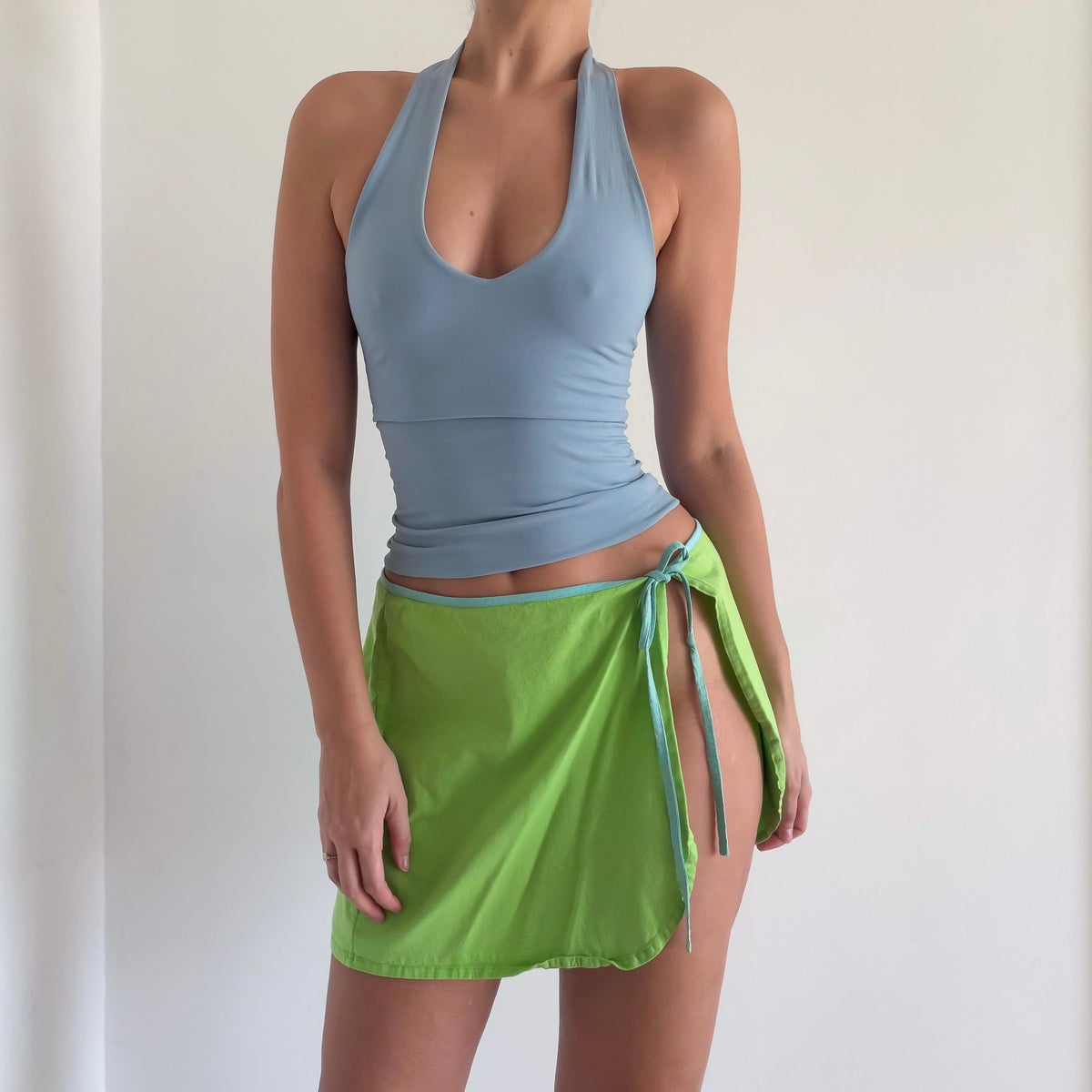 Y2K Lime Green Cotton Mini Wrap Skirt / SZ XS-S