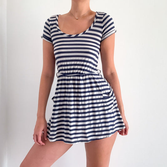 Y2K Blue & White Striped Mini Dress / SZ S