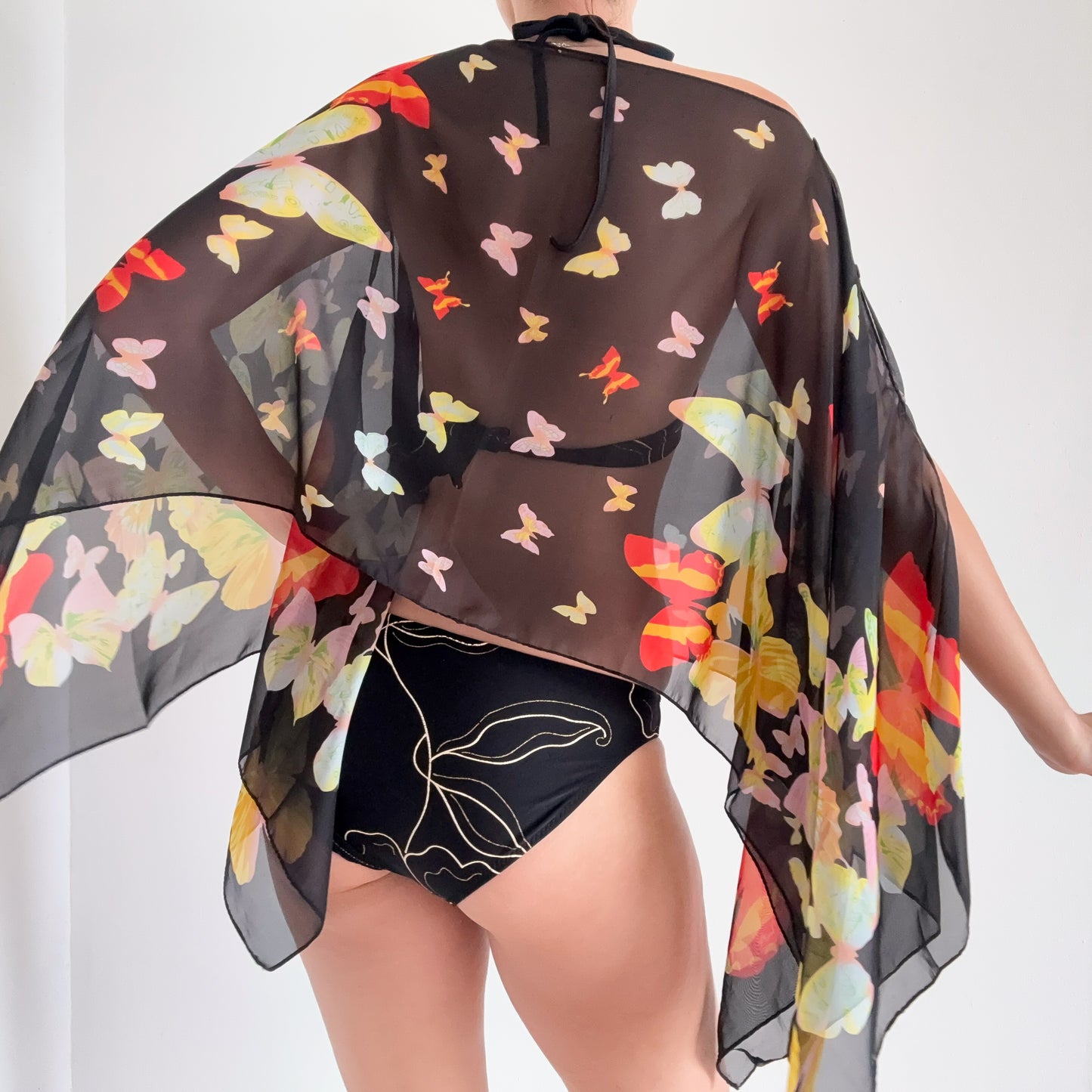 Y2K Black Butterfly Poncho Shawl / One Size