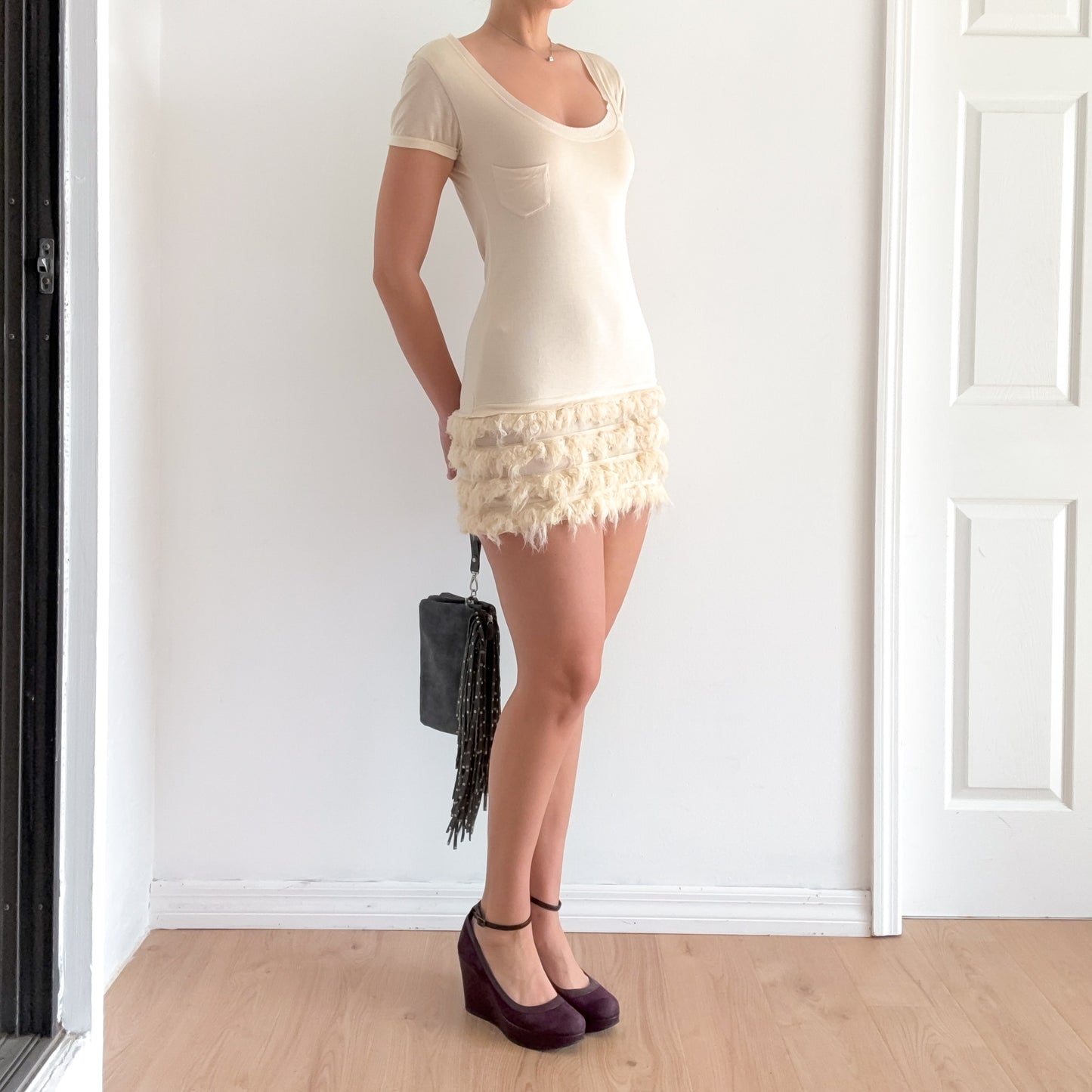 Y2K Diane VonFurstenberg Cream T-Shirt Dress / SZ XS/S