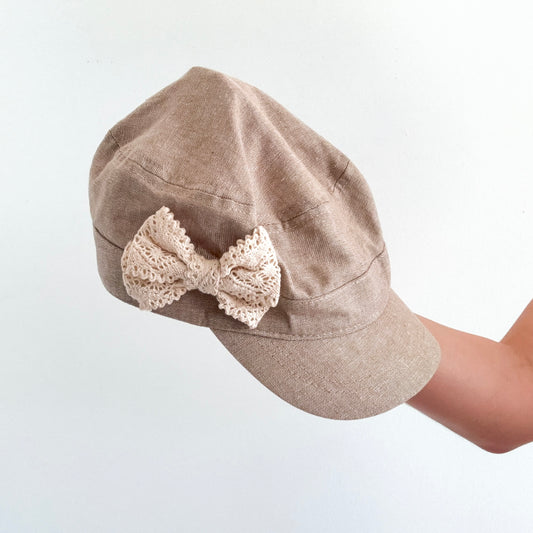 Y2K Ecru Linen Bow Army Cap