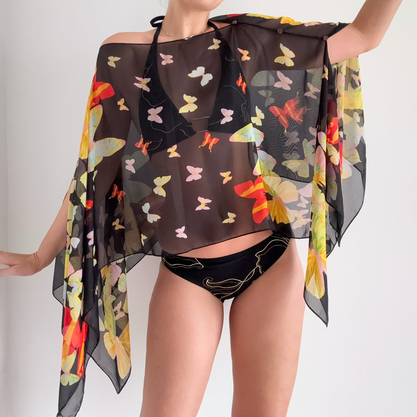 Y2K Black Butterfly Poncho Shawl / One Size
