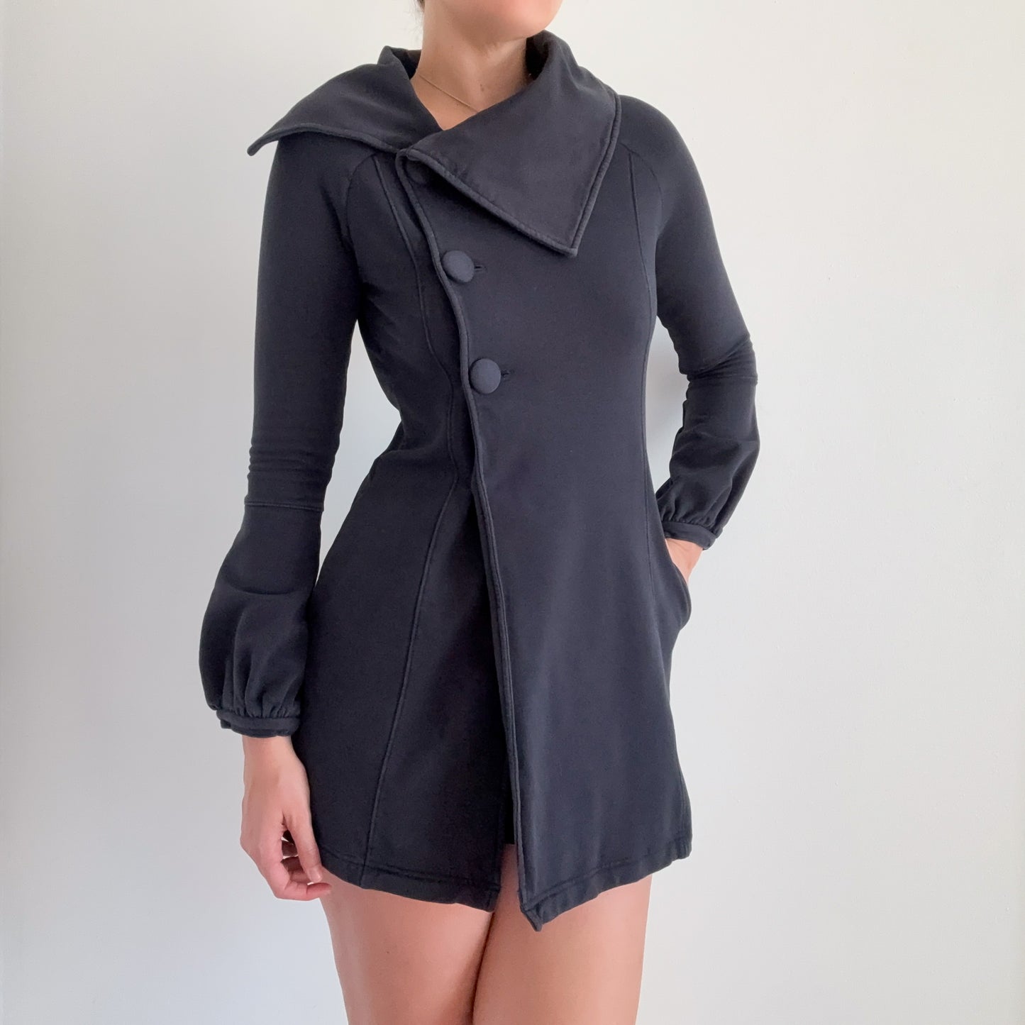 Y2K Faded Black Cotton Peacoat / SZ XS/S