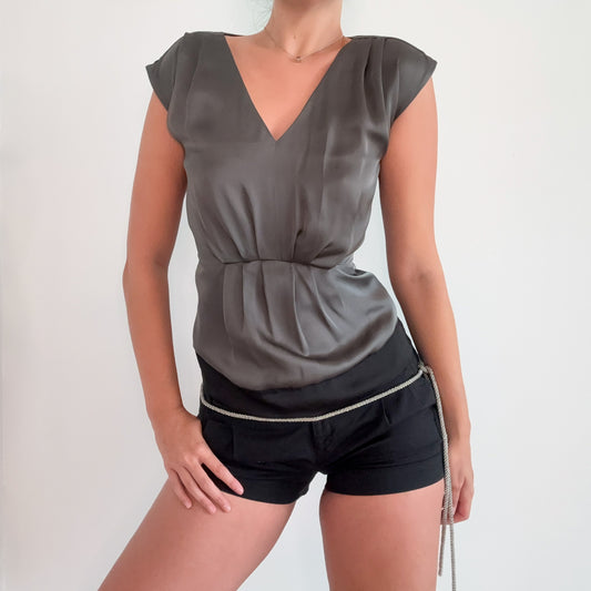 2010's Grey & Black Satin Blouse / SZ XS