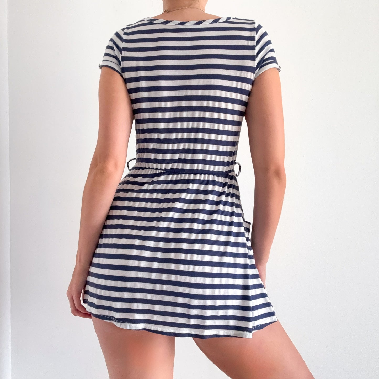 Y2K Blue & White Striped Mini Dress / SZ S