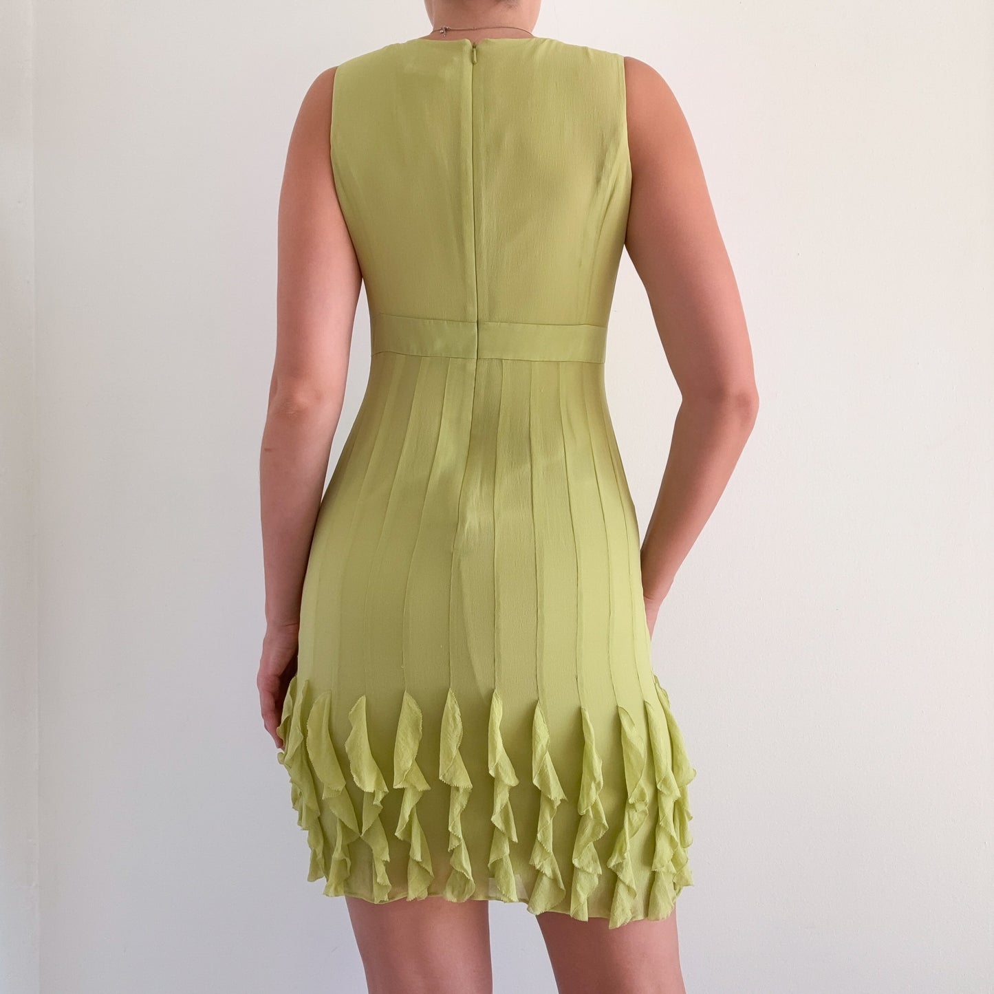 Y2K Green Silk Ruffle Bow Dress / SZ 2