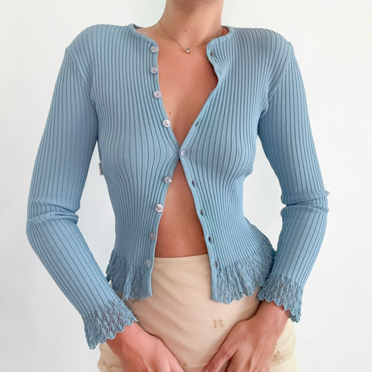 Y2K Anti-Flirt Powder Blue Knit Cardigan / SZ XS/S
