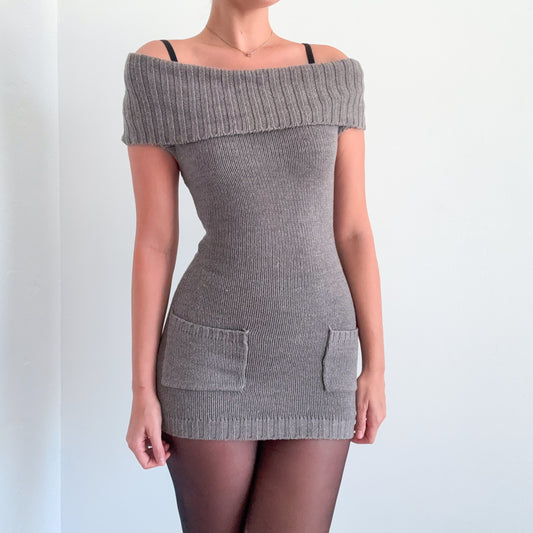 Y2K Grey Knit Mini Sweater Dress / SZ XS/S