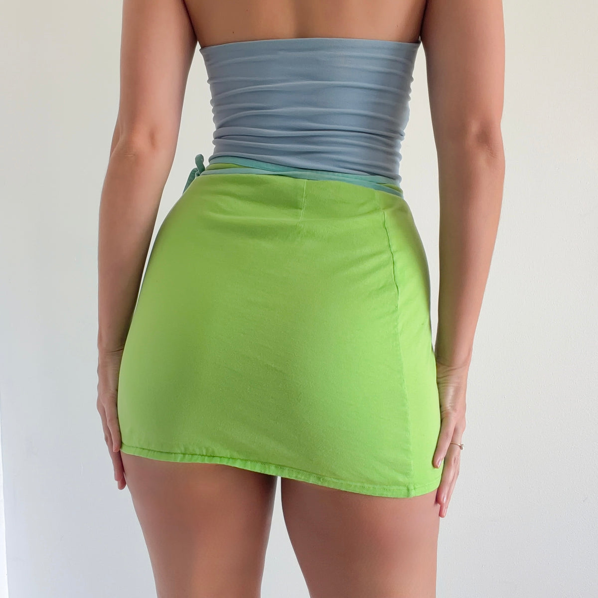 Y2K Lime Green Cotton Mini Wrap Skirt / SZ XS-S