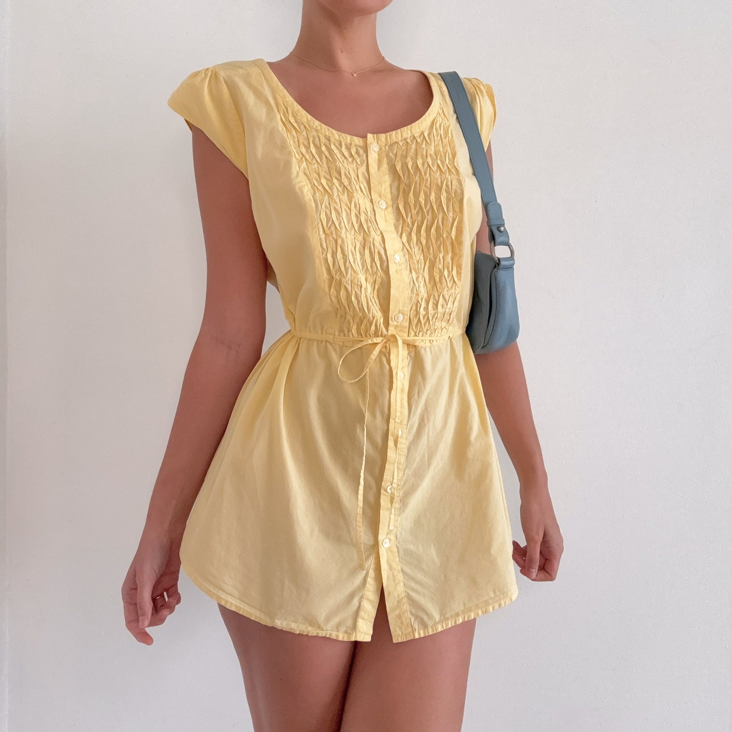 Y2K Yellow Cotton Shirt Mini Dress / SZ M