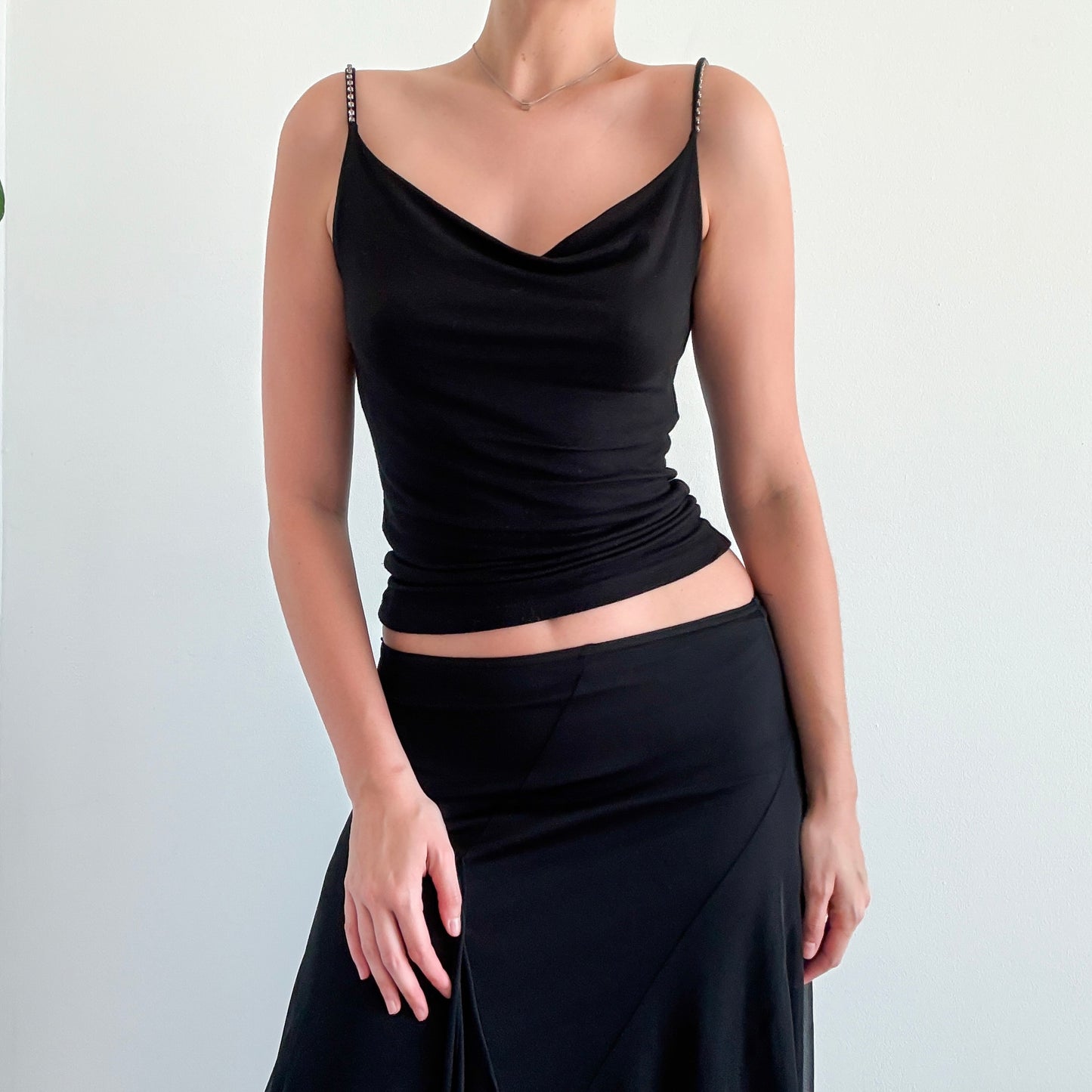Y2K Black Diamond Strap Draped Tank / SZ S