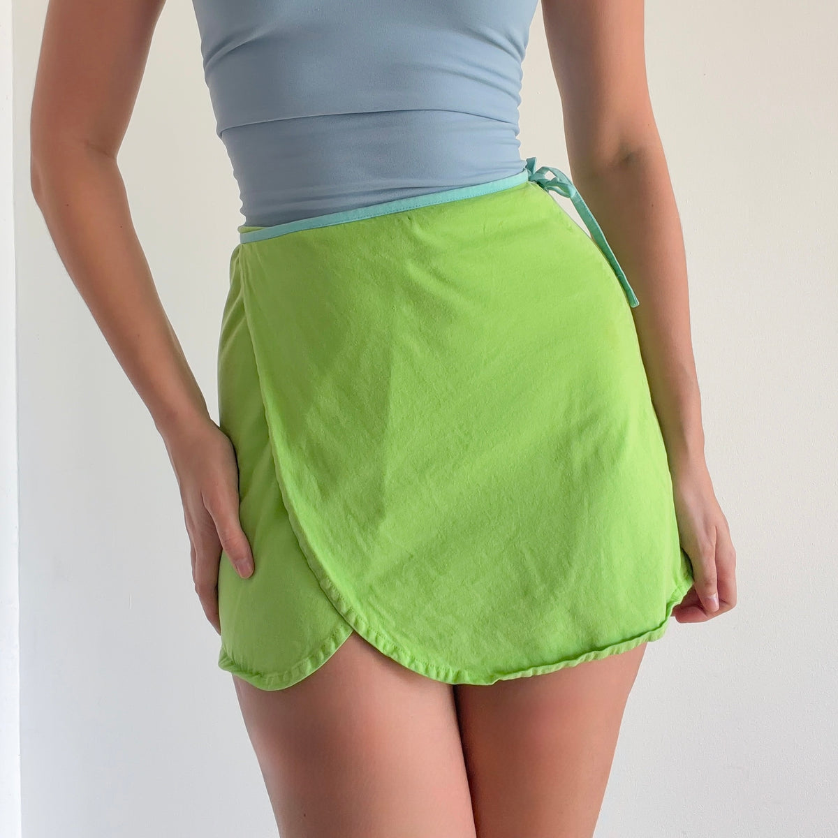 Y2K Lime Green Cotton Mini Wrap Skirt / SZ XS-S