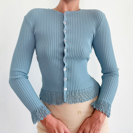 Y2K Anti-Flirt Powder Blue Knit Cardigan / SZ XS/S