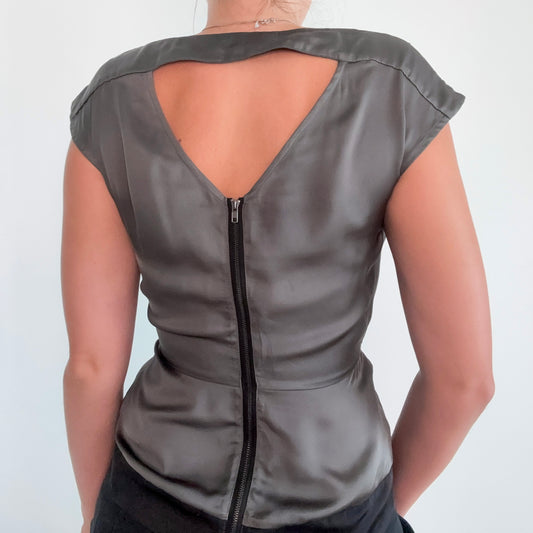 2010's Grey & Black Satin Blouse / SZ XS