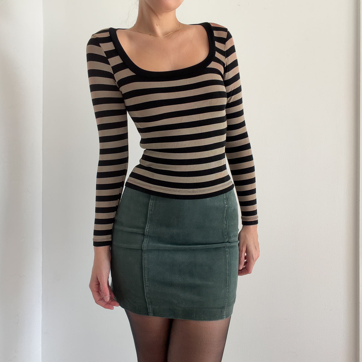 90's BCBG Taupe & Black Striped Top / SZ S