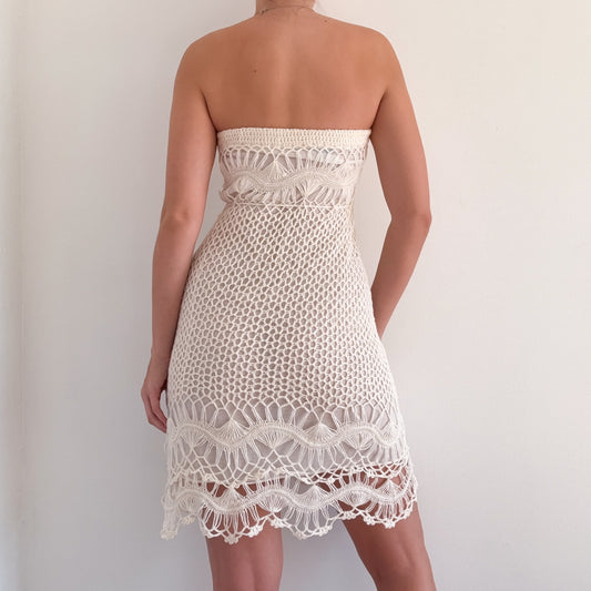 Y2K Ivory Crochet Tube Mini Dress / SZ S/M
