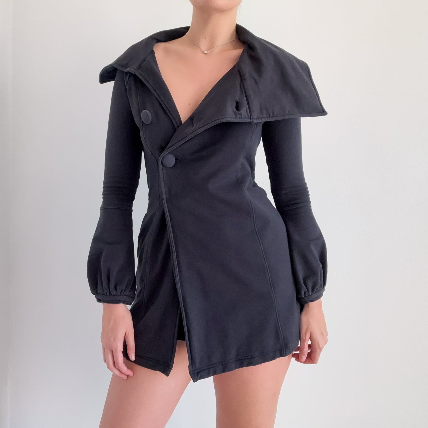 Y2K Faded Black Cotton Peacoat / SZ XS/S