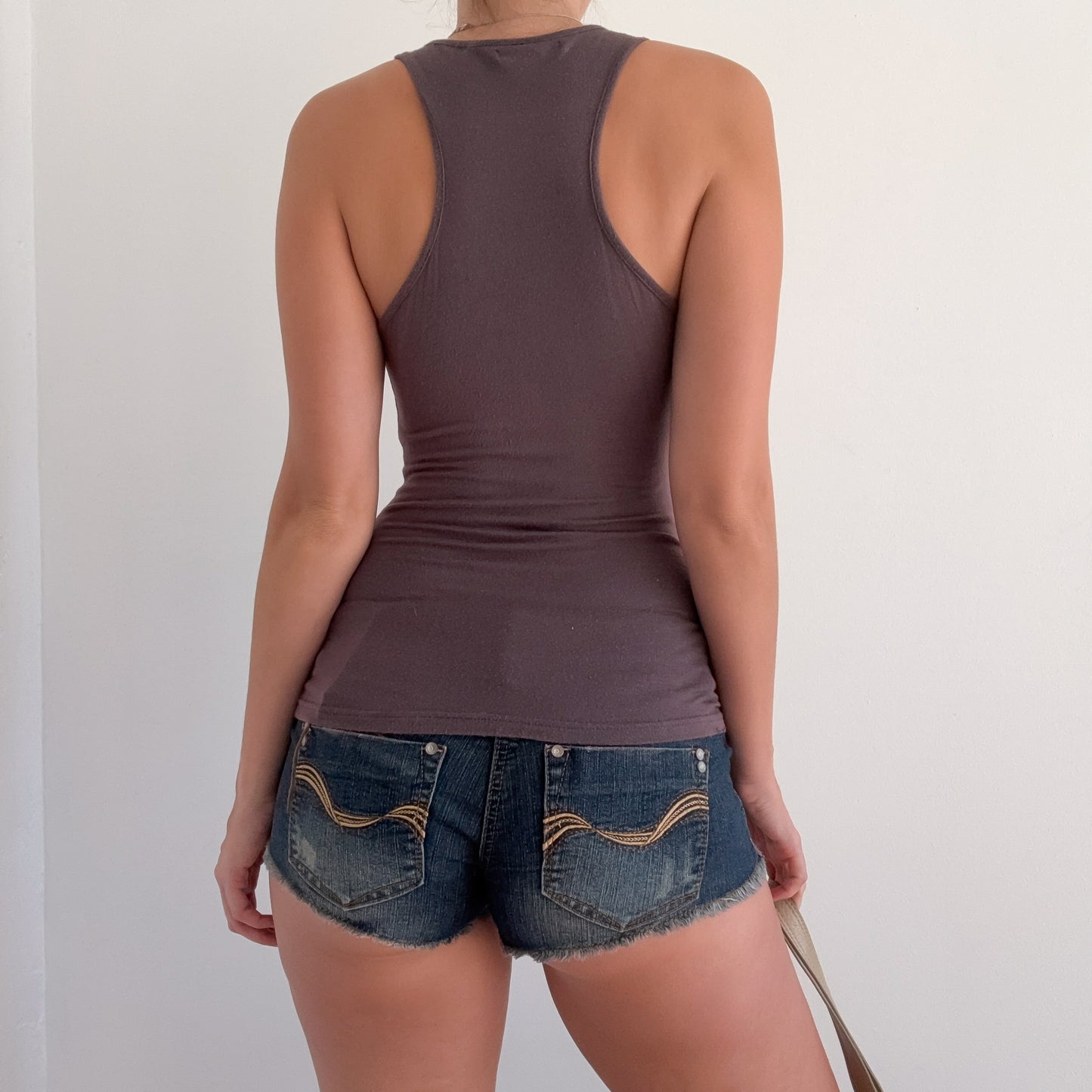 Y2K Deep Taupe Studded Modal Top / SZ S