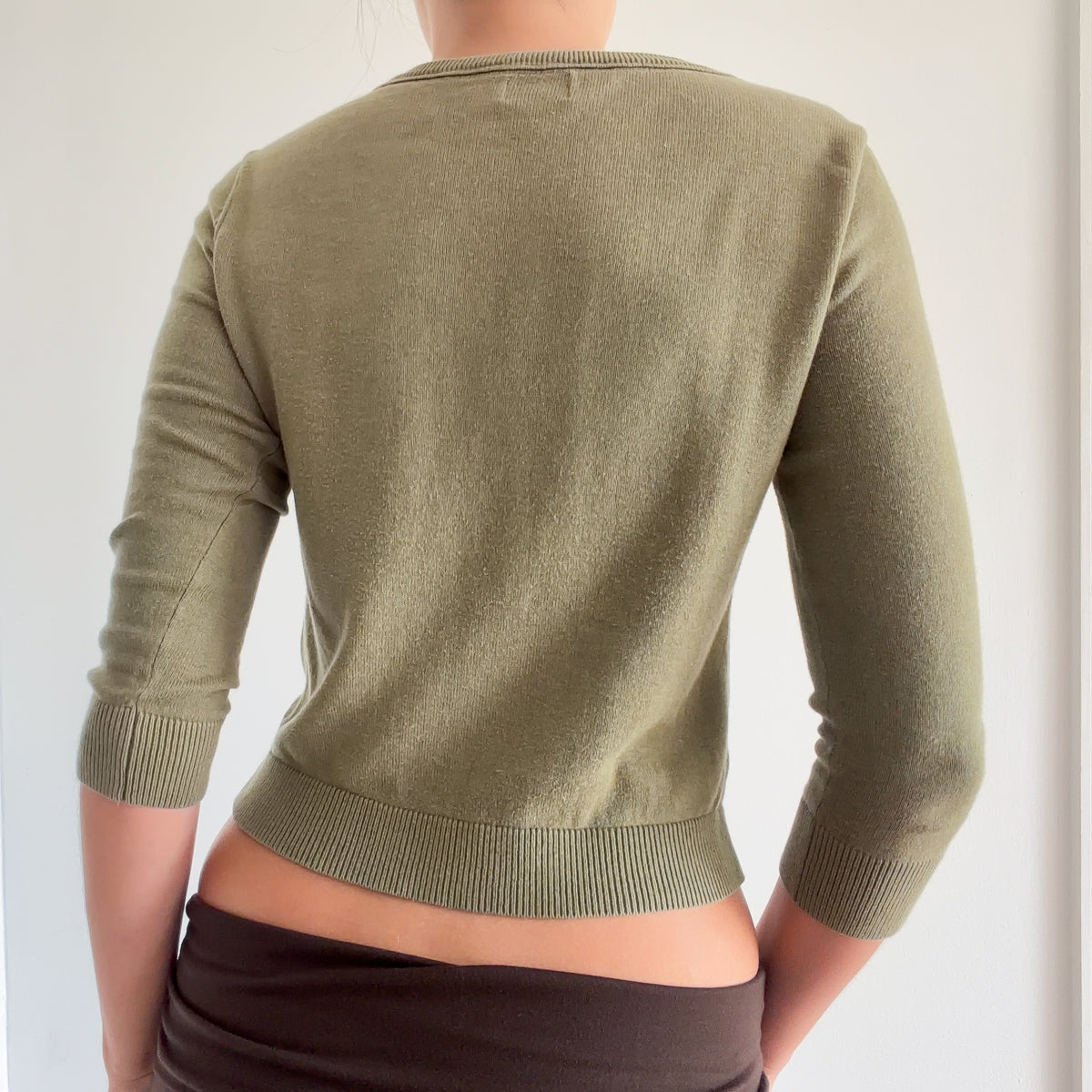 Y2K Olive Ruffle Knit Cardigan / SZ M